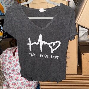 Gray V-Neck Graphic Tee